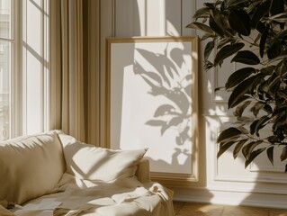 Rustic modern interior mockup with natural light and tropical accents