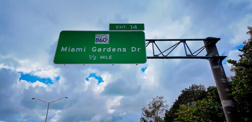Highway with Green Directional Sign to Miami Gardens Dr - MIAMI, UNITED STATES  - NOVEMBER 5, 2024