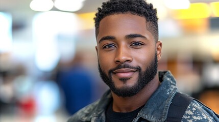 Veteran engaging with attendees at a career fair focused on employment opportunities