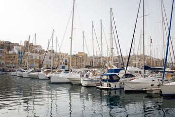 Fototapeta premium Bay with yachts between Birgu and Senglea cities on Malta