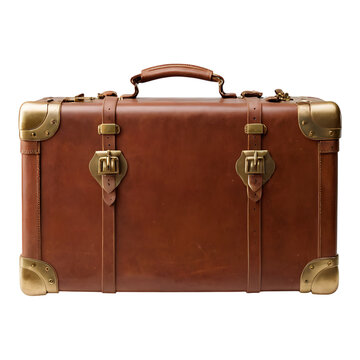 Vintage brown leather suitcase with metal clasps.