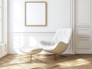 Light-filled interior mockup with chair and tropical plant