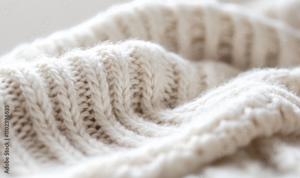 Poster a close-up look at the intricate texture of knitted wool, with subtle details of the fibers highligh