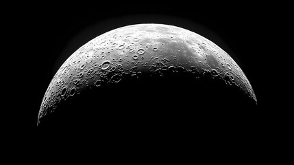 Crescent moon: a detailed close-up against the dark night sky. Ecliptic. Illustration