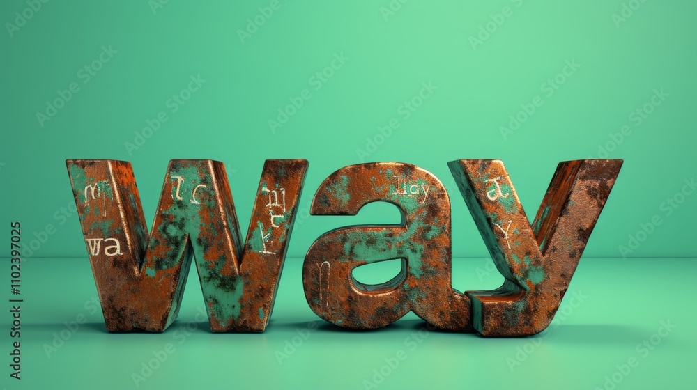 Poster a digitally rendered image of a rusted way sign, featuring a green background and graffiti on the le