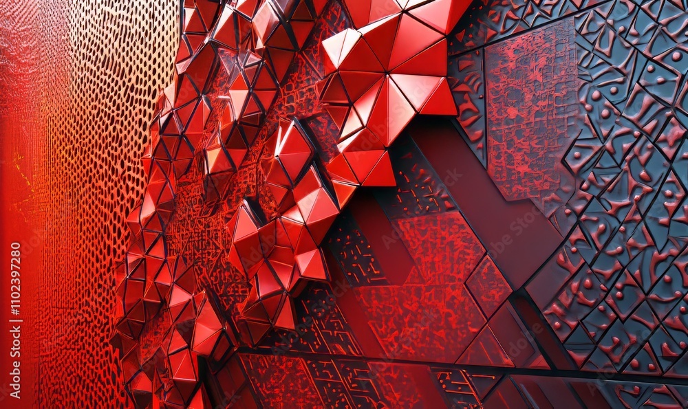 Aufkleber a captivating red geometric backdrop featuring intricate patterns and 3d effects, ideal for enhancin