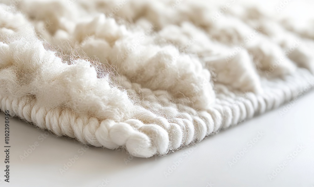 Poster a close-up look at the intricate texture of knitted wool, with subtle details of the fibers highligh