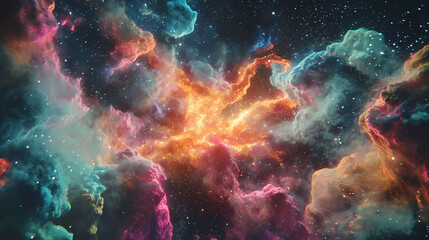 Fototapeta premium A vibrant cosmic scene featuring colorful nebulae and starry backgrounds that evoke a sense of wonder and exploration. Ecliptic. Illustration