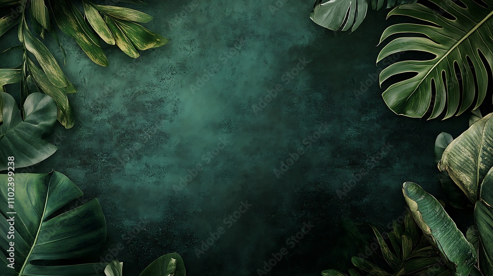 Poster a balanced green background with a deep gradient effect, bordered by realistic green leaves on both 