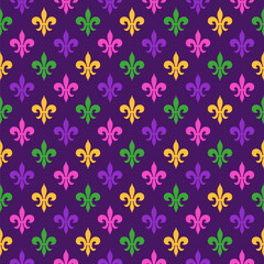 Fleur De Lys Seamless Pattern. Mardi Gras Festive Endless Background.