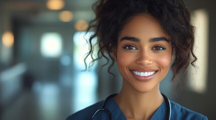 Fototapeta premium Smiling female doctor in scrubs.