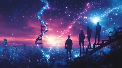 Naklejka premium Team of researchers evaluating data from human cell studies