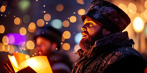 Fototapeta premium christmas carolers singing merry songs during the winter holiday season