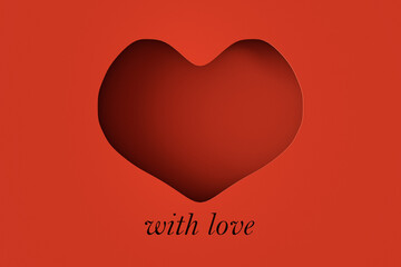 Paper Cut Out Happy Valentines Day Illustration with heart shape frame. 3d render