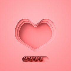 Valentines Day Loading Bar with Paper Cut Out Illustration with heart shape frame. 3d render