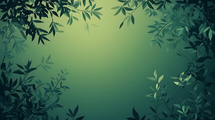 A seamless green gradient backdrop with dark green hues, featuring intricate green leaves softly framing the sides,