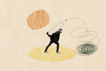 Composite trend artwork sketch image collage of illustration paint line doodle miniature young man...
