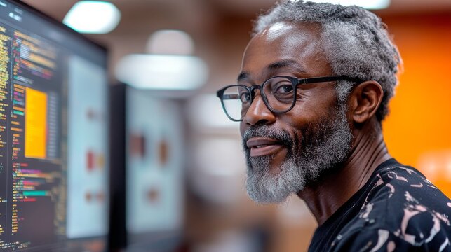 Veteran showcasing final coding project at a tech workshop in a community center