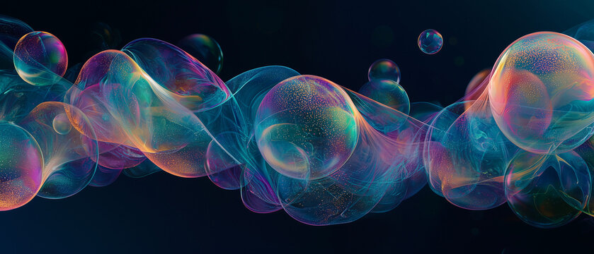 Fond d'&eacute;cran dynamique de bulles color&eacute;es flottant sur fond d&eacute;grad&eacute; sombre