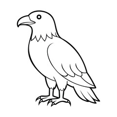 Simple black and white line art of a Bald eagle. The bird is outlined with clean lines