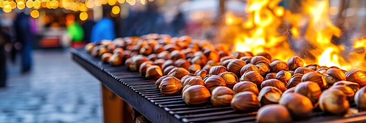 chestnuts roasting on open fire in a winter market