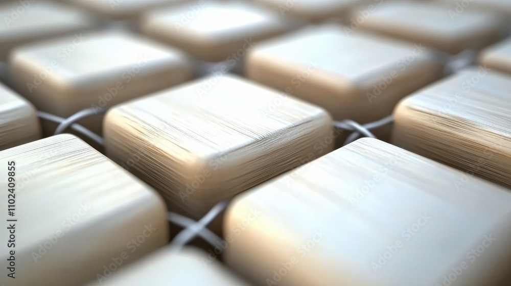 Poster Close-up of textured wooden blocks arranged in a grid pattern, AI