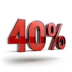 3D bold red text reading '40%' with a glossy finish and floating shadow effect