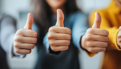 Diverse Group of Students Giving Thumbs Up in Classroom, Education and Teamwork Concept