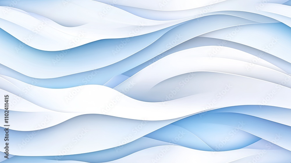 Poster light blue and white waves create a tranquil, elegant backdrop with soft gradients and simple shapes