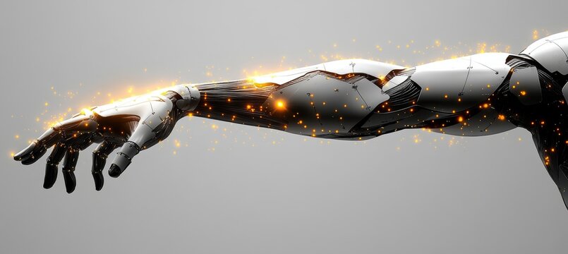 Advanced Robotic Arm Illuminated with Glowing Sparks High Technology Concept Illustration
