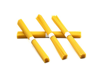 pile of spaghetti on white background, top view