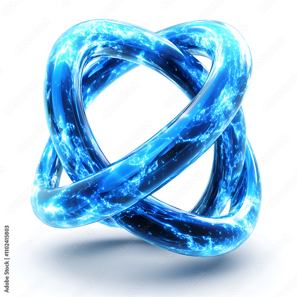 Poster sculptural design of intertwined blue light energy symbolizing unity and motion in a modern abstract