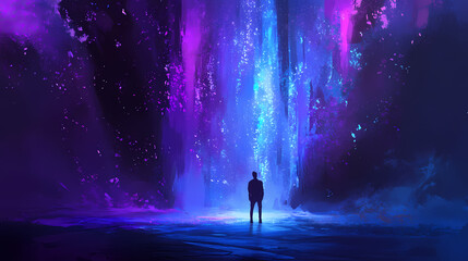 Liminal space, blue and purple neon lights. Liminal. Illustration