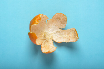Inside orange peel on blue background