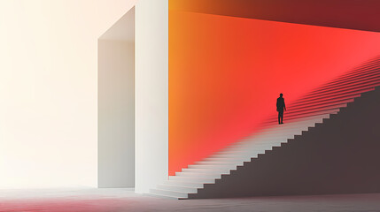 Minimalist architecture in liminal space with stairs. escapism concept. digital art. Liminal. Illustration