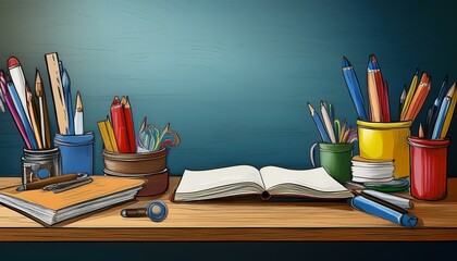 Fototapeta premium Stationery on the desk, book,copy space for text