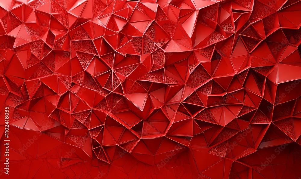 Poster a captivating red geometric backdrop featuring intricate patterns and 3d effects, ideal for enhancin