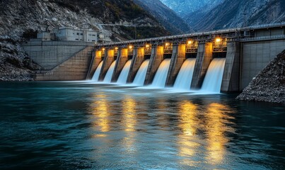 Hydroelectric Dam with Flowing Water and Energy Generation