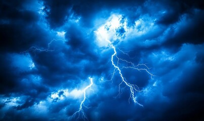 Lightning striking through dramatic storm clouds