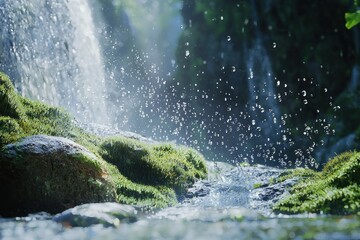 Traveling through a vibrant market discovering fish and fruit amidst nature's waterfall viewpoint