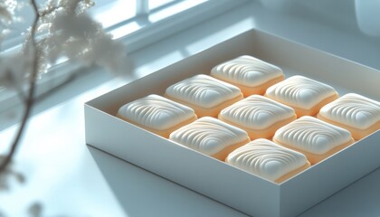 Neatly arranged pastries showcase a delicate texture under soft natural light