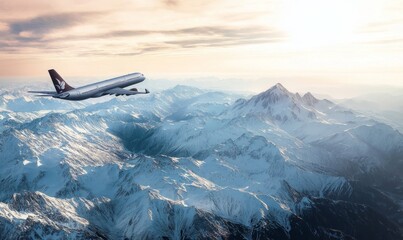 Fototapeta premium Plane Flying Over Mountains