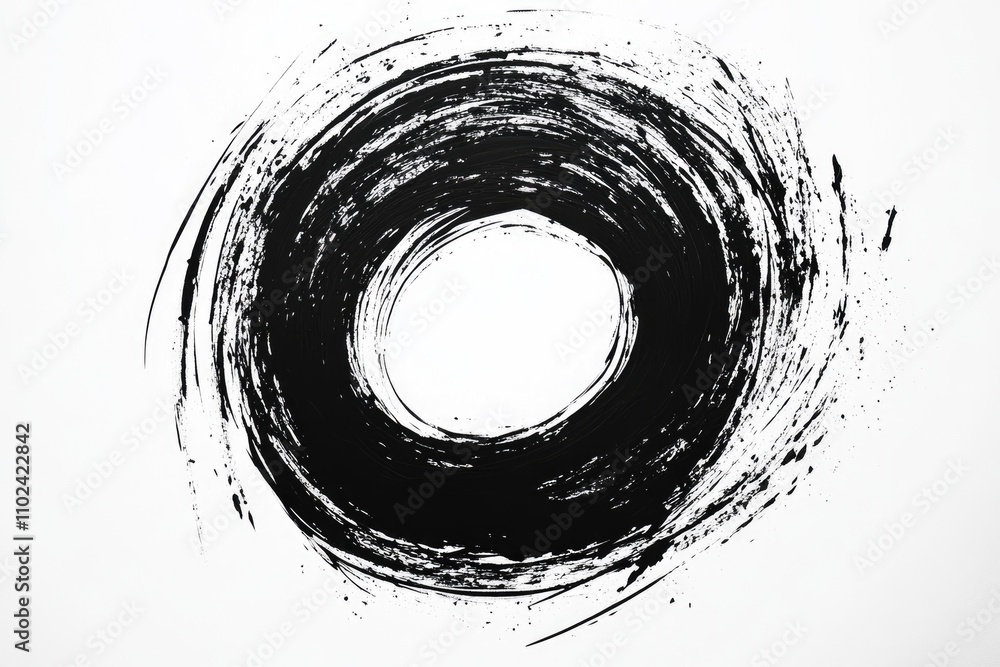 Poster artistic scribble design: grunge circle and ellipse created with black marker on white canvas