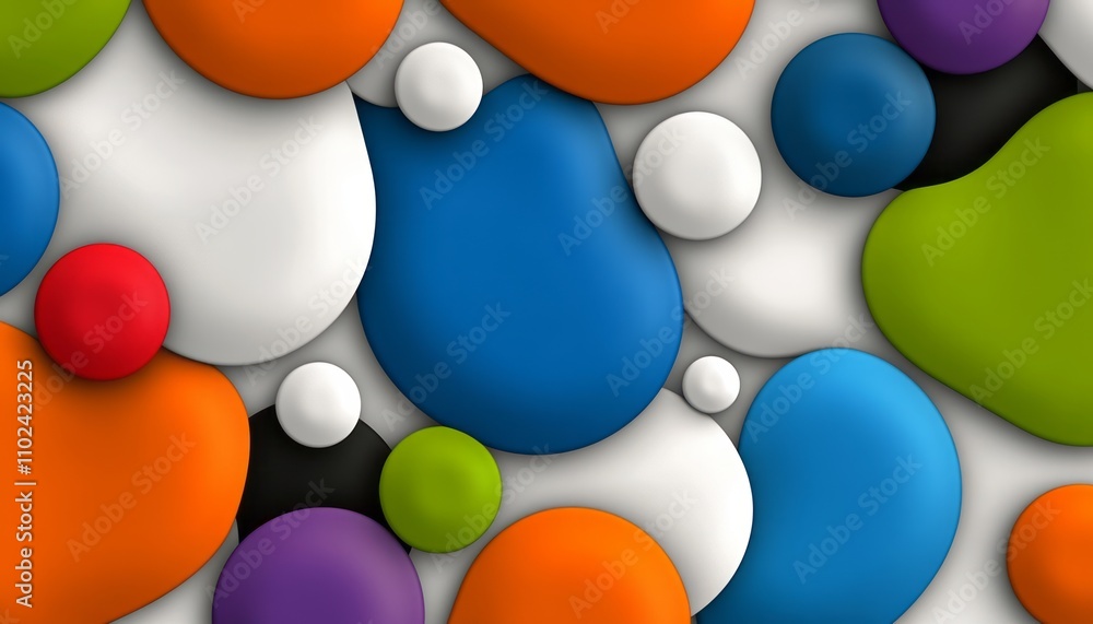 Poster Brightly colored shapes are arranged in a playful pattern, creating a vibrant visual effect