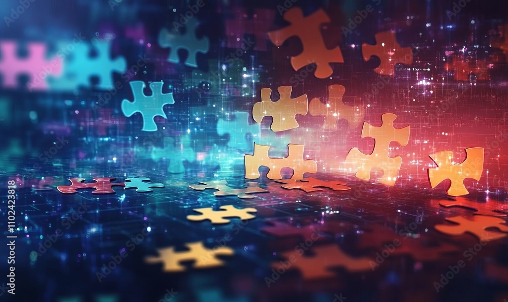Aufkleber vibrant digital technology backdrop with puzzle pieces merging in abstract image