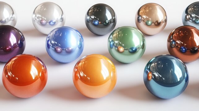 Glossy pearl spheres in a variety of colors and realistic textures