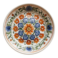 Fototapeta premium Decorative floral plate with intricate hand-painted patterns.