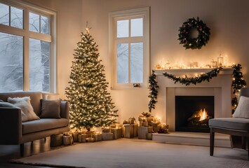 Serene Christmas Scene: A Beautifully Decorated Tree with Twinkling Lights and Gifts Below.