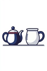 Obraz premium A stylish illustration of a navy blue teapot next to a white creamer on a simple tray.