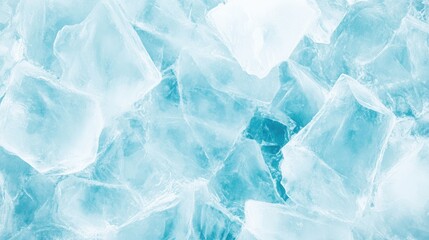 Shimmering ice cubes glisten under gentle light, creating a soothing atmosphere with their crisp texture and bright blue hues, evoking a refreshing feeling